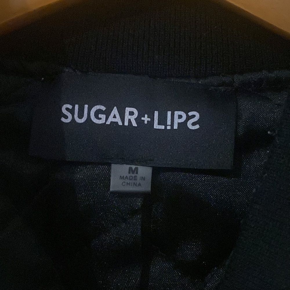Sugarlips Women’s Teddy Knit Black and Tan Bomber Jacket Size Medium NWOT - Picture 4 of 8